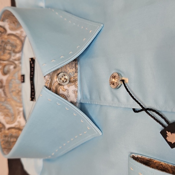NWT Jared Lang Men's Teal Blue Dress Shirt with Silver Buttons & Paisley Accents - Picture 5 of 8